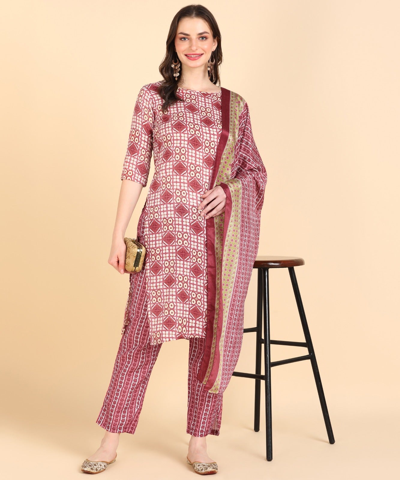 Magic Cotton 3-Piece Kurti Set for Women | White Mill Printed Kurti, Pant & Dupatta | Available in 5 Sizes & 15 Colours