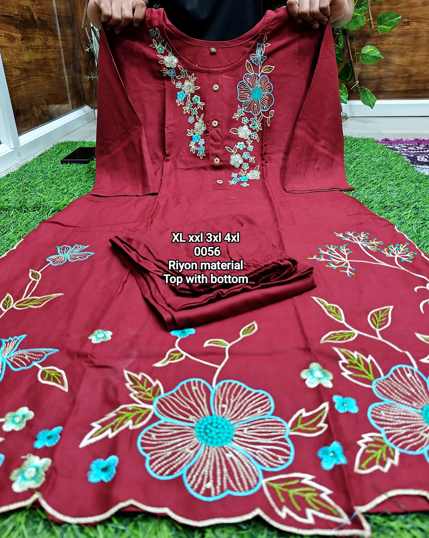 Heavy reyon material  Embroidery work  With Top & Pent