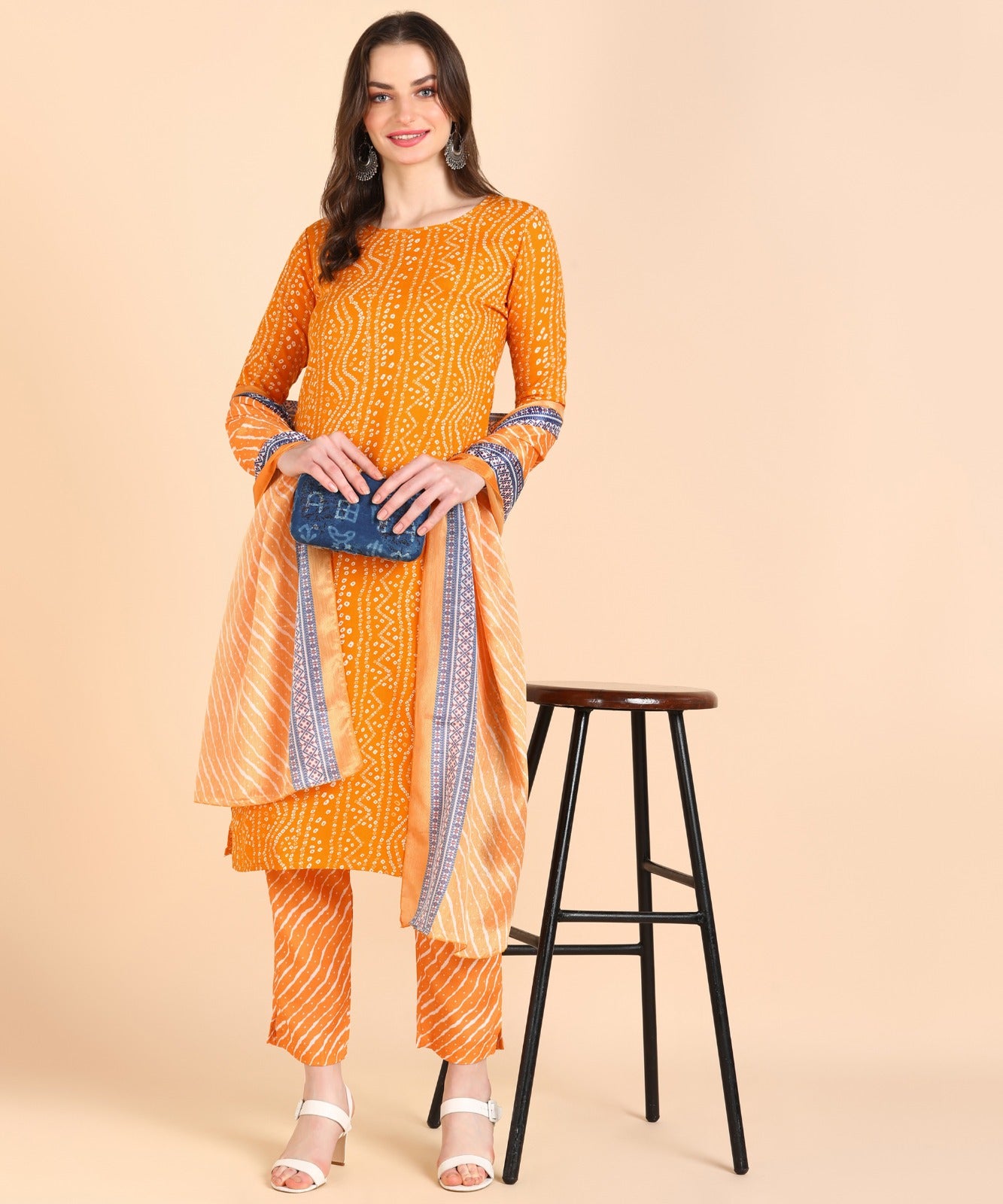 Magic Cotton 3-Piece Kurti Set for Women | White Mill Printed Kurti, Pant & Dupatta | Available in 5 Sizes & 15 Colours