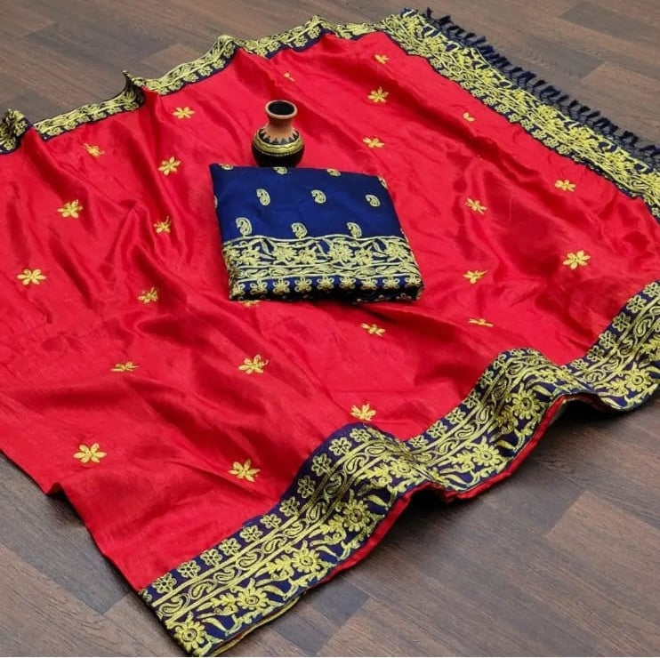 Kumari Fabric Women's Saree Set – White Work | Cat 5.5 with Blouse | 4 Elegant Colors