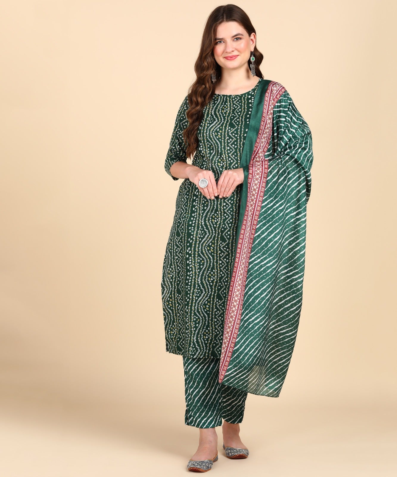 Magic Cotton 3-Piece Kurti Set for Women | White Mill Printed Kurti, Pant & Dupatta | Available in 5 Sizes & 15 Colours