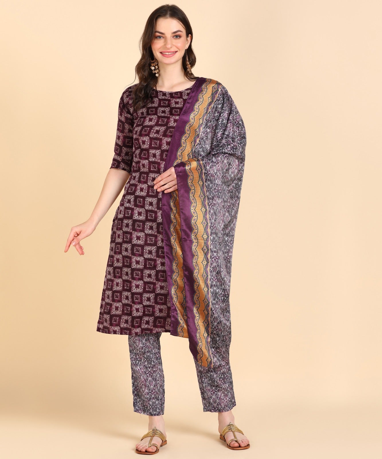 Magic Cotton 3-Piece Kurti Set for Women | White Mill Printed Kurti, Pant & Dupatta | Available in 5 Sizes & 15 Colours