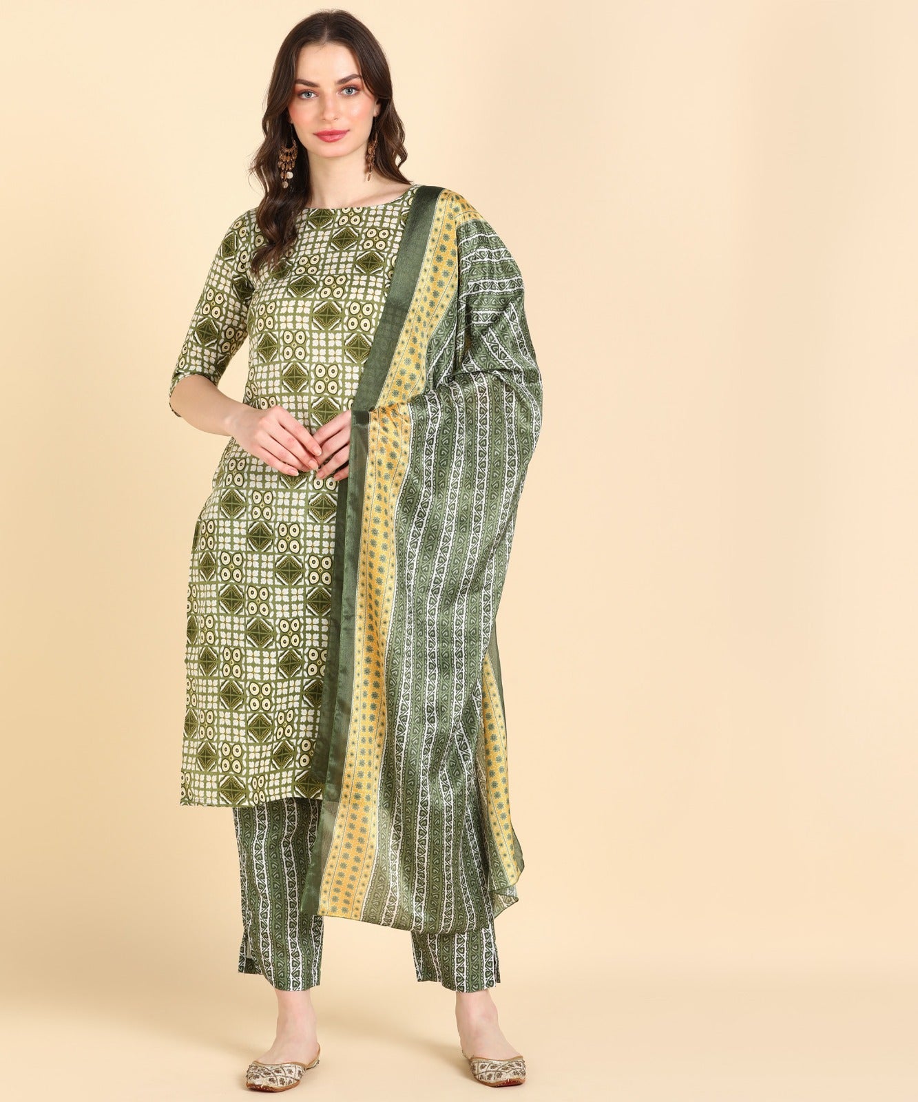 Magic Cotton 3-Piece Kurti Set for Women | White Mill Printed Kurti, Pant & Dupatta | Available in 5 Sizes & 15 Colours
