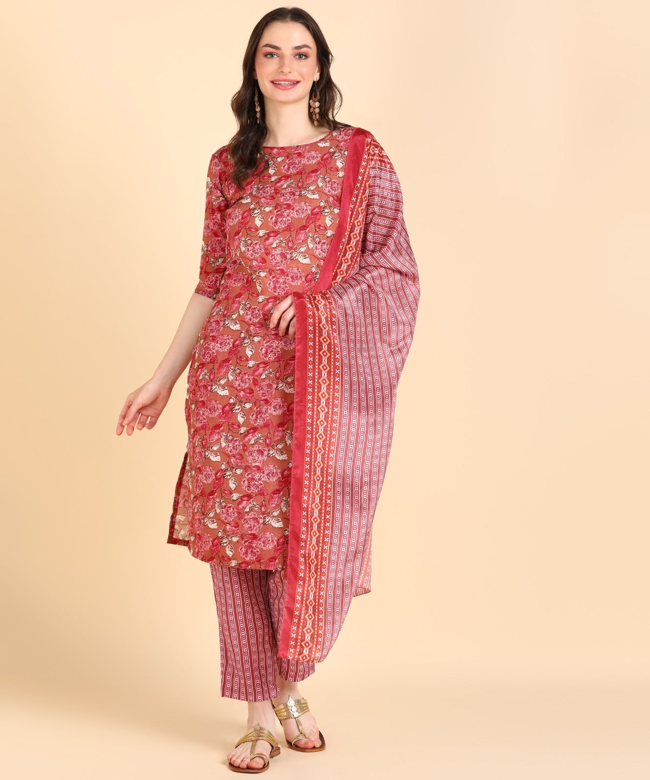 Magic Cotton 3-Piece Kurti Set for Women | White Mill Printed Kurti, Pant & Dupatta | Available in 5 Sizes & 15 Colours