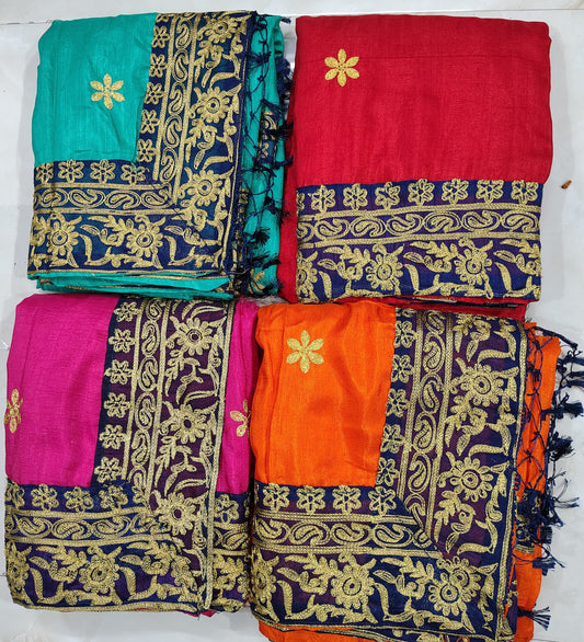 Kumari Fabric Women's Saree Set – White Work | Cat 5.5 with Blouse | 4 Elegant Colors